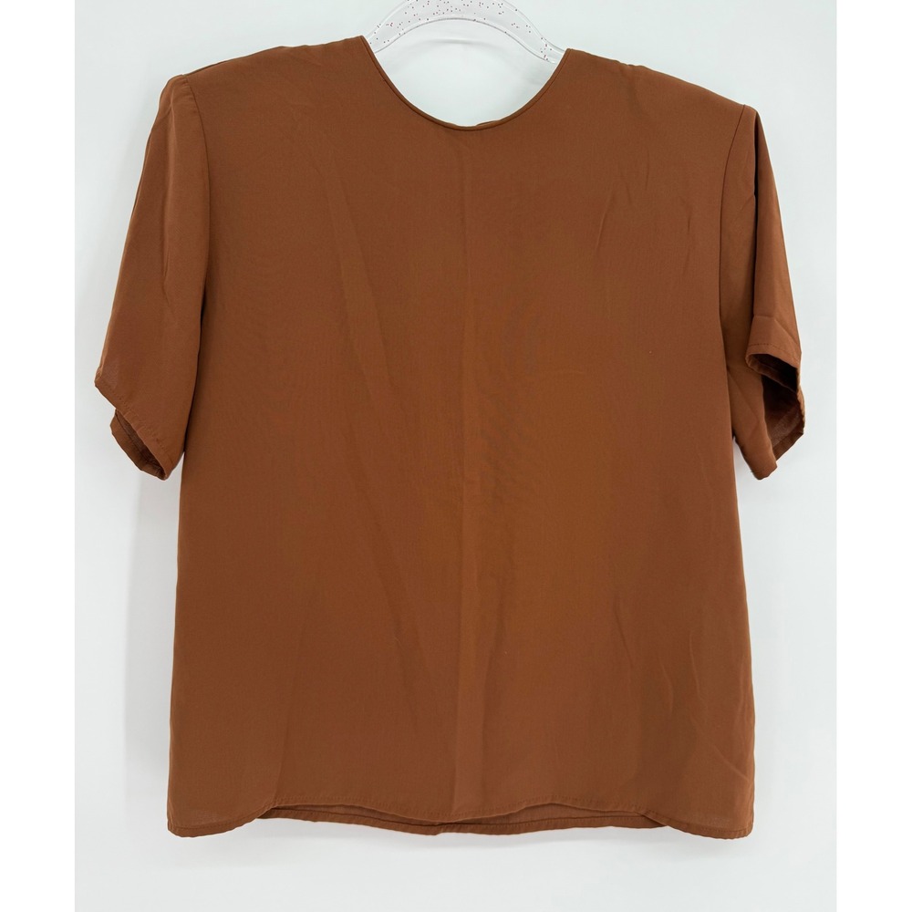Vintage Dressbarn Brown Short Sleeve Blouse Shoulder Pads Keyhole Back Sz S